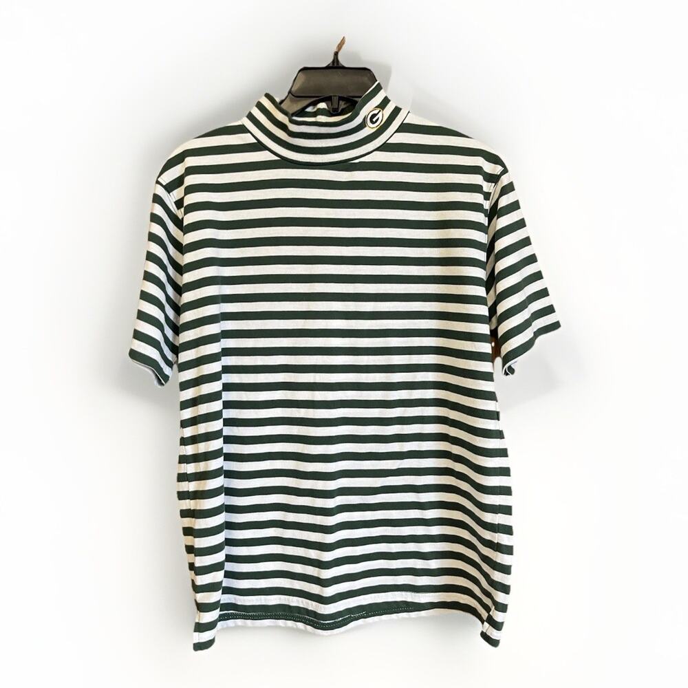 Green Bay Packers Vintage Size S green and white striped short sleeve Mock Neck